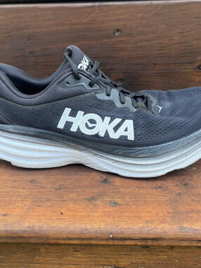 Hoka One One Bondi 8 Black White Mens 12D Running Shoes Max Cushion Sneakers